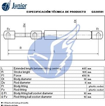 JUNIOR GS28501 - Газова пружина, кришка багажник autozip.com.ua