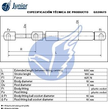 JUNIOR GS28673 - Газова пружина, кришка багажник autozip.com.ua