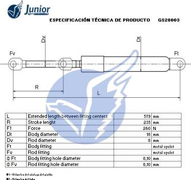 JUNIOR GS28003 - Газова пружина, кришка багажник autozip.com.ua