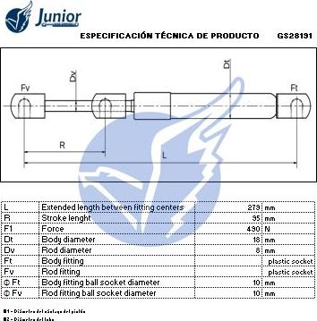 JUNIOR GS28191 - Газова пружина, кришка багажник autozip.com.ua