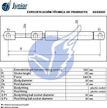 JUNIOR GS28897 - Газова пружина, кришка багажник autozip.com.ua