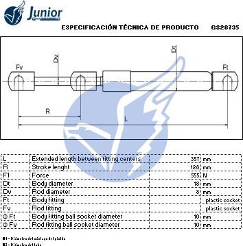 JUNIOR GS28735 - Газова пружина, кришка багажник autozip.com.ua