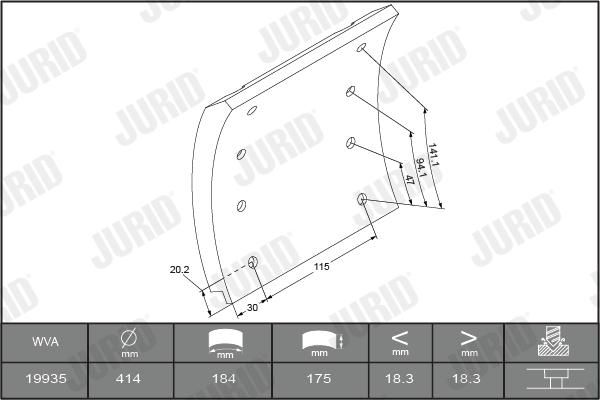 Jurid 1993501070 - Комплект гальмівних черевиків, барабанні гальма autozip.com.ua