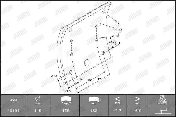 Jurid 1949405380 - Комплект гальмівних черевиків, барабанні гальма autozip.com.ua