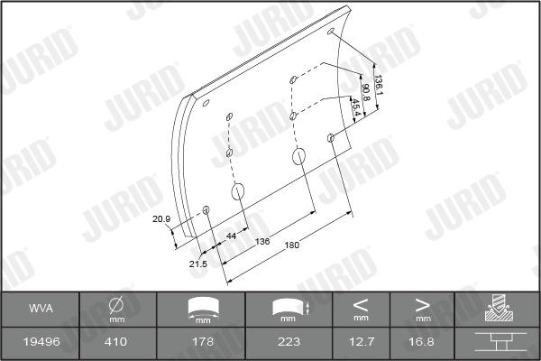 Jurid 1949635050 - Комплект гальмівних черевиків, барабанні гальма autozip.com.ua