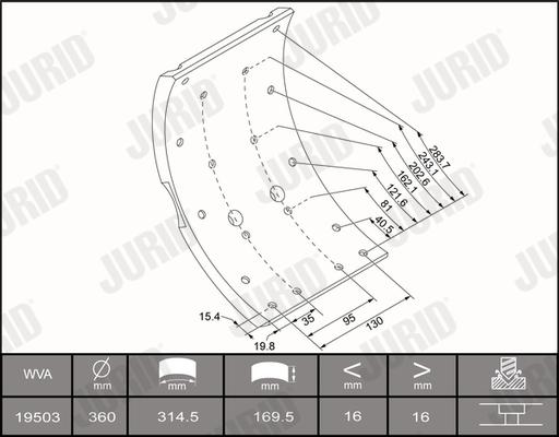 Jurid 1950303320 - Комплект гальмівних черевиків, барабанні гальма autozip.com.ua