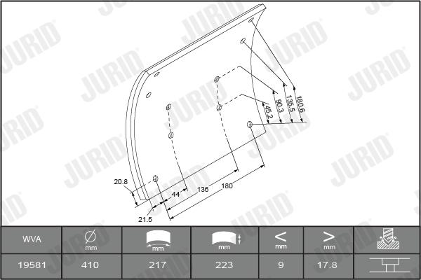 Jurid 1958101820 - Комплект гальмівних черевиків, барабанні гальма autozip.com.ua