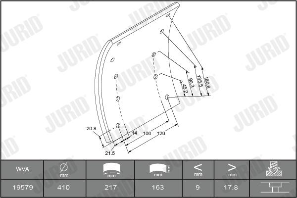 Jurid 1957901820 - Комплект гальмівних черевиків, барабанні гальма autozip.com.ua