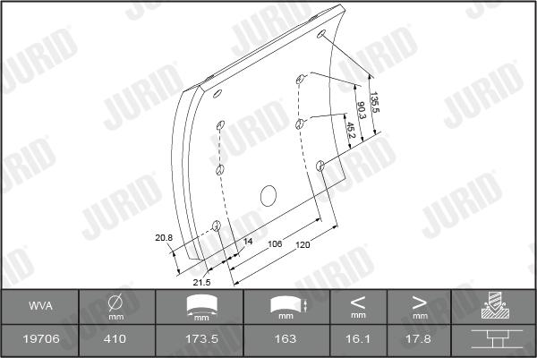 Jurid 1957901820 - Комплект гальмівних черевиків, барабанні гальма autozip.com.ua