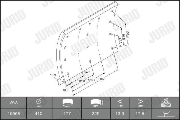 Jurid 1906811230 - Комплект гальмівних черевиків, барабанні гальма autozip.com.ua