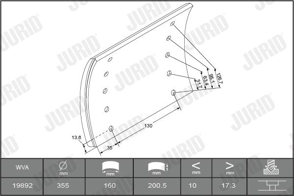 Jurid 1989204040 - Комплект гальмівних черевиків, барабанні гальма autozip.com.ua