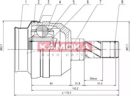 Kamoka 8715 - Шарнірний комплект, ШРУС, приводний вал autozip.com.ua