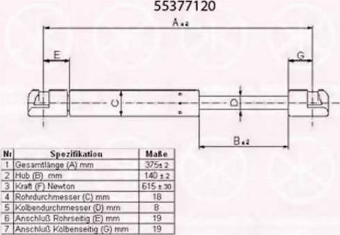 Klokkerholm 55377120 - Газова пружина, кришка багажник autozip.com.ua