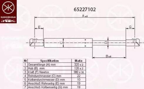 Klokkerholm 65227102 - Газова пружина, кришка багажник autozip.com.ua