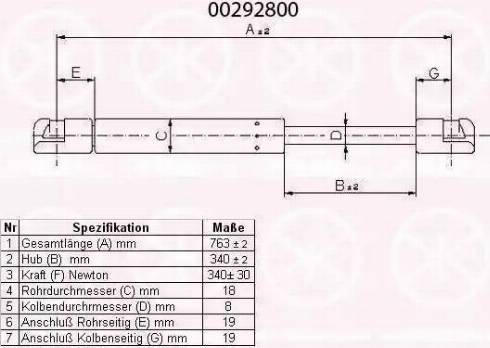 Klokkerholm 00292800 - Газова пружина, капот autozip.com.ua