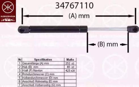 Klokkerholm 34767110 - Газова пружина, кришка багажник autozip.com.ua