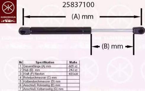 Klokkerholm 25837100 - Газова пружина, кришка багажник autozip.com.ua