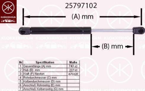 Klokkerholm 25797102 - Газова пружина, кришка багажник autozip.com.ua