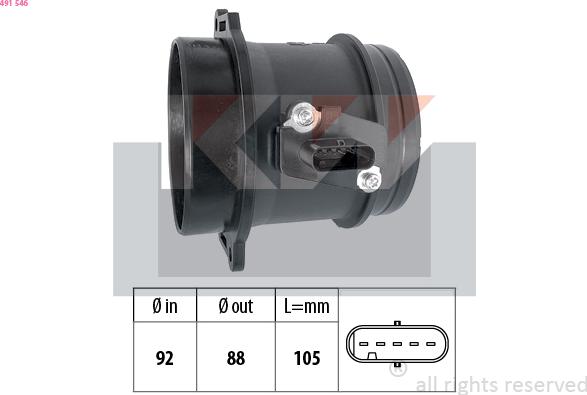 KW 491 546 - Датчик потоку, маси повітря autozip.com.ua
