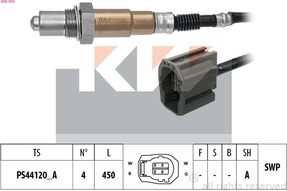 KW 498 599 - Лямбда-зонд, датчик кисню autozip.com.ua