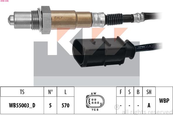 KW 498 545 - Лямбда-зонд, датчик кисню autozip.com.ua