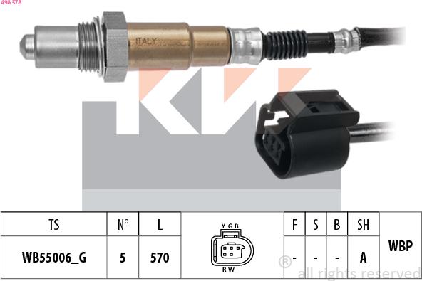 KW 498 578 - Лямбда-зонд, датчик кисню autozip.com.ua