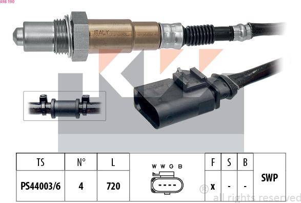 KW 498 190 - Лямбда-зонд, датчик кисню autozip.com.ua