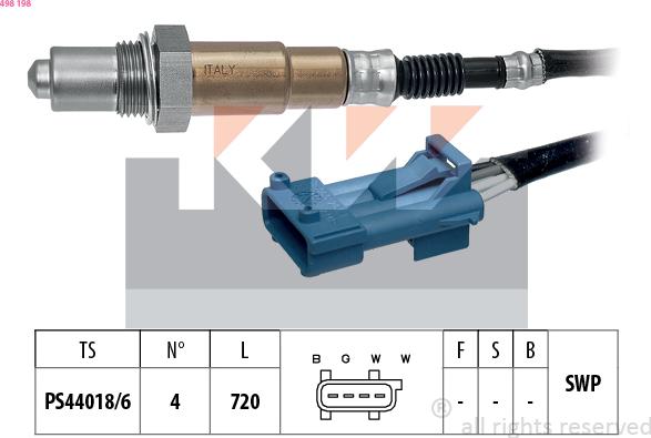 KW 498 198 - Лямбда-зонд, датчик кисню autozip.com.ua