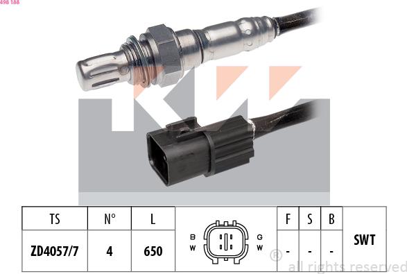 KW 498 188 - Лямбда-зонд, датчик кисню autozip.com.ua