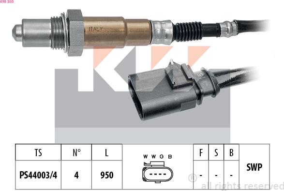 KW 498 350 - Лямбда-зонд, датчик кисню autozip.com.ua