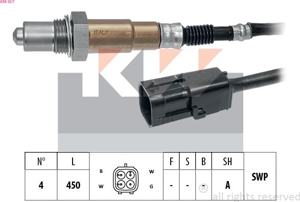 KW 498 357 - Лямбда-зонд, датчик кисню autozip.com.ua