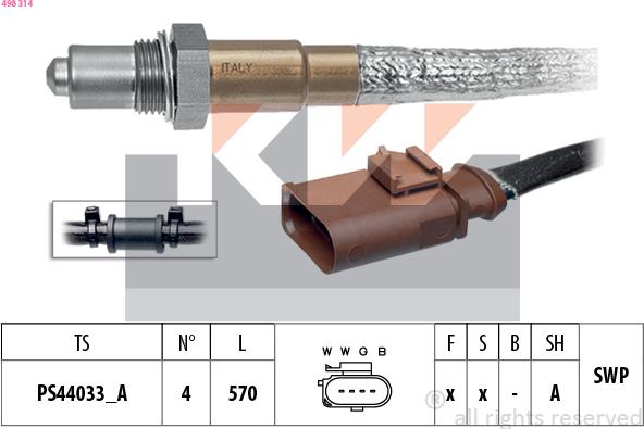 KW 498 314 - Лямбда-зонд, датчик кисню autozip.com.ua