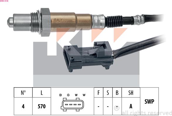 KW 498 318 - Лямбда-зонд, датчик кисню autozip.com.ua