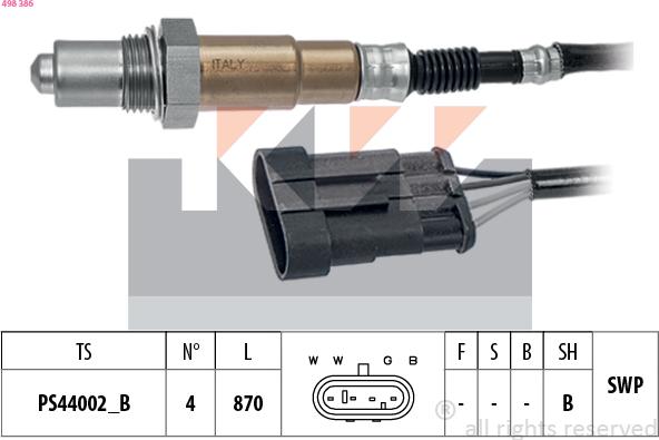 KW 498 386 - Лямбда-зонд, датчик кисню autozip.com.ua