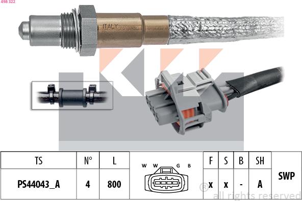 KW 498 322 - Лямбда-зонд, датчик кисню autozip.com.ua