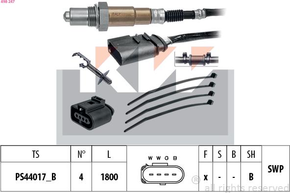 KW 498 247 - Лямбда-зонд, датчик кисню autozip.com.ua