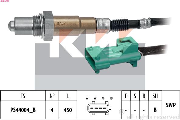 KW 498 206 - Лямбда-зонд, датчик кисню autozip.com.ua