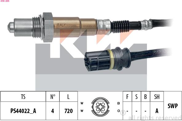 KW 498 288 - Лямбда-зонд, датчик кисню autozip.com.ua