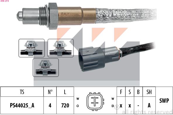 KW 498 274 - Лямбда-зонд, датчик кисню autozip.com.ua