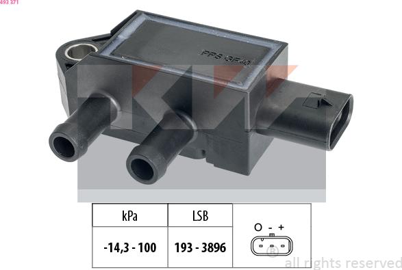 KW 493 371 - Датчик, тиск вихлопних газів autozip.com.ua