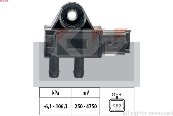 KW 493 271 - Датчик, тиск вихлопних газів autozip.com.ua