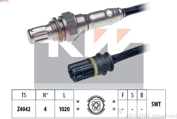 KW 497 411 - Лямбда-зонд, датчик кисню autozip.com.ua