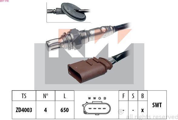 KW 497 178 - Лямбда-зонд, датчик кисню autozip.com.ua