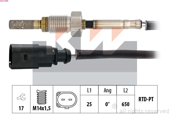 KW 422 049 - Датчик, температура вихлопних газів autozip.com.ua