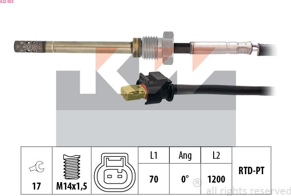 KW 422 055 - Датчик, температура вихлопних газів autozip.com.ua