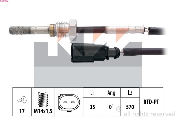 KW 422 062 - Датчик, температура вихлопних газів autozip.com.ua