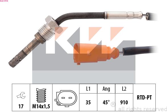 KW 422 016 - Датчик, температура вихлопних газів autozip.com.ua