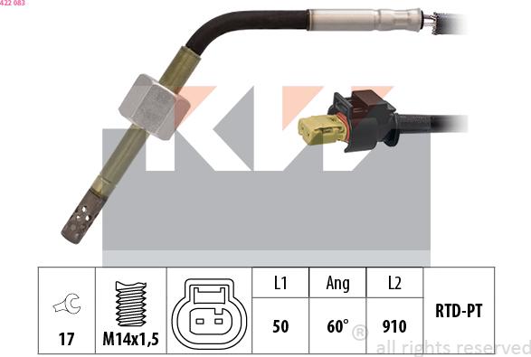 KW 422 083 - Датчик, температура вихлопних газів autozip.com.ua