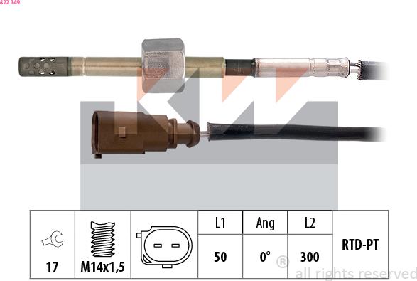 KW 422 149 - Датчик, температура вихлопних газів autozip.com.ua