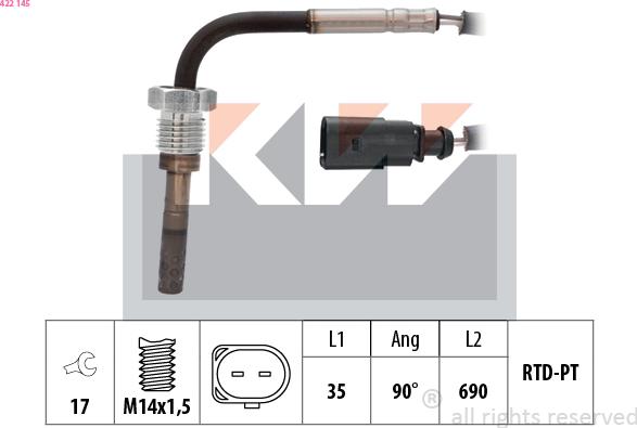 KW 422 145 - Датчик, температура вихлопних газів autozip.com.ua